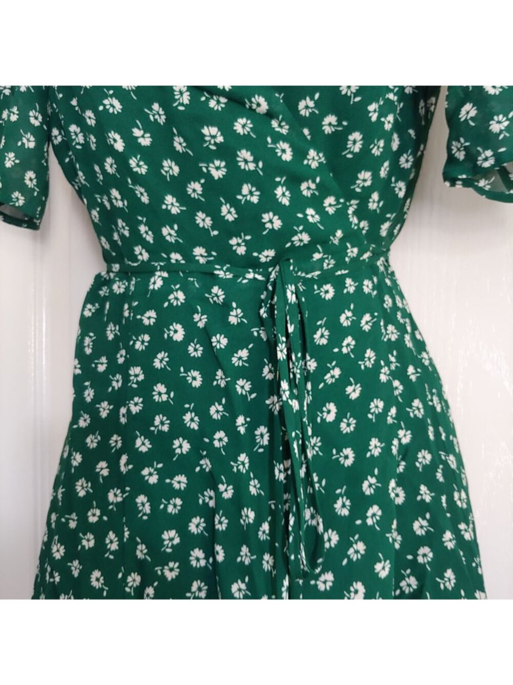 Reformation Green Floral Wrap Mini Dress Cottagecore Romantic Boho Date Night - Picture 5 of 9